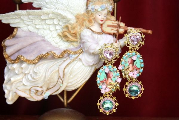 SOLD! 2534 Marie Antoinette Aqua Pink Crystal Studs Earrings