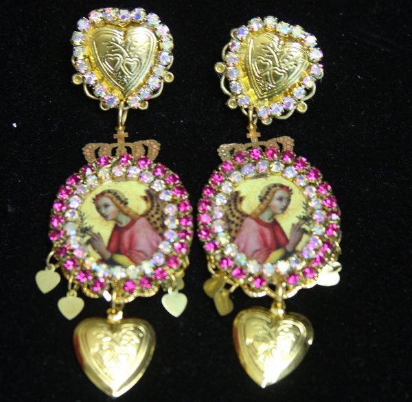 SOLD! 2539 Madonna Gold Heart Crystal Studs Earrings