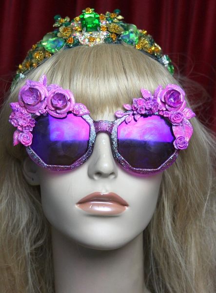 SOLD!2557 Purple Glitter Embellished Baroque Sunglasses