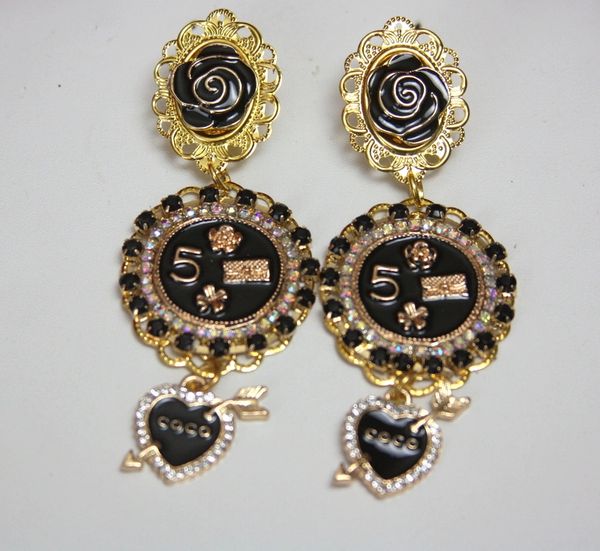 SOLD! 2574 Madam Coco Camellia Crystal Charm Heart Studs Earrings