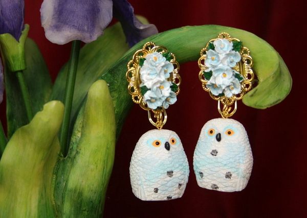 SOLD! 2589 Hand Painted Adorable Owl Bird Studs earrings