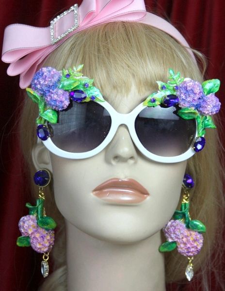 SOLD! 2599 Hydrangea Hand Painted Blue Crystal Embellished Sunglasses