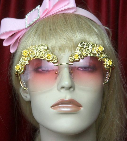 SOLD! 2600 Baroque Gold Filigree Embellished Pink Sunglasses
