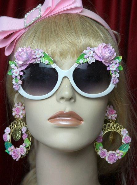 SOLD! 2594 Pale Pink Baroque Rococo Embellished White Sunglasses Shades