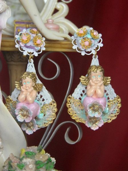 SOLD! 2630 Rococo Hand Painted Flower Heart Stunning Studs Earrings