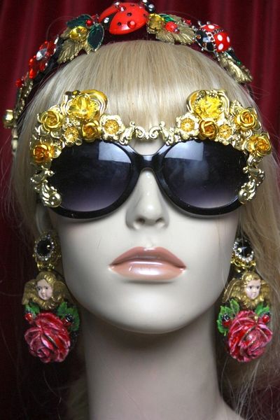 SOLD! 2642 Baroque Gold Embellished flower Shades Sunglasses