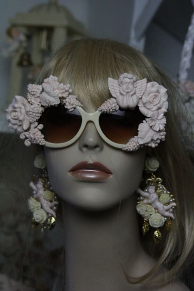 SOLD! 336 Top Heavy Total Baroque Pale Pink Rose Cherub Fancy Sunglasses