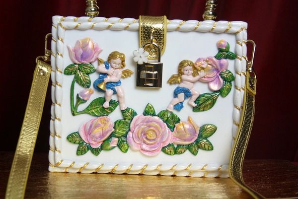 SOLD! 2660 Baroque Cherub Hand Painted Rose Trunk Handbag