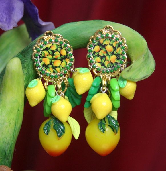 SOLD! 2663 Sicilian Print Lemon Leaf Earrings Studs
