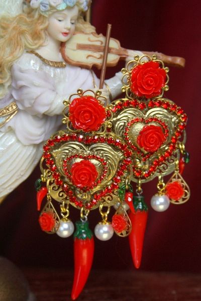 SOLD! 2677 Baroque Heart Rose Chilly Pearl Studs Earrings