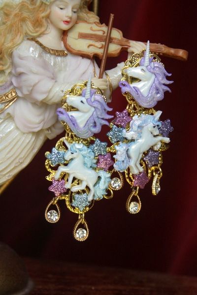 SOLD! 2680 Unusual Fairy Unicorns Glitter Crystal Earrings