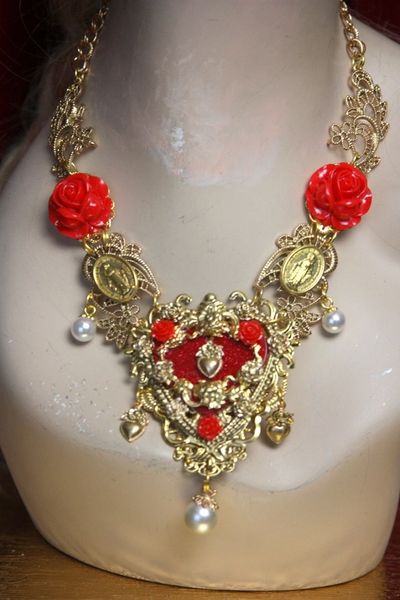 SOLD! 2692 Baroque Sacred Heart Madonna coin Necklace+ Earrings