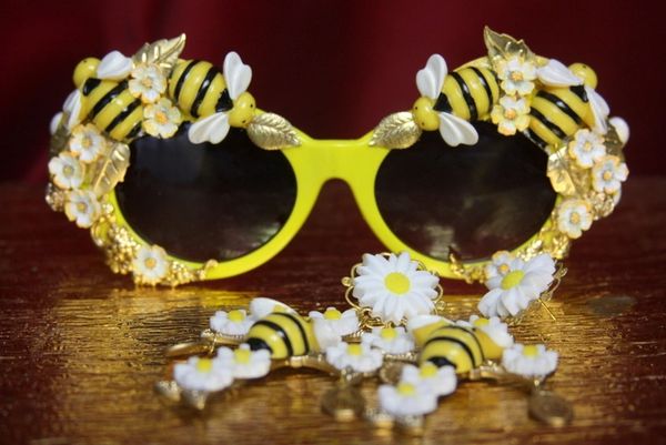 SOLD! 2712 Designer Inspired Baroque Embellished Bee Flower Sunglasses
