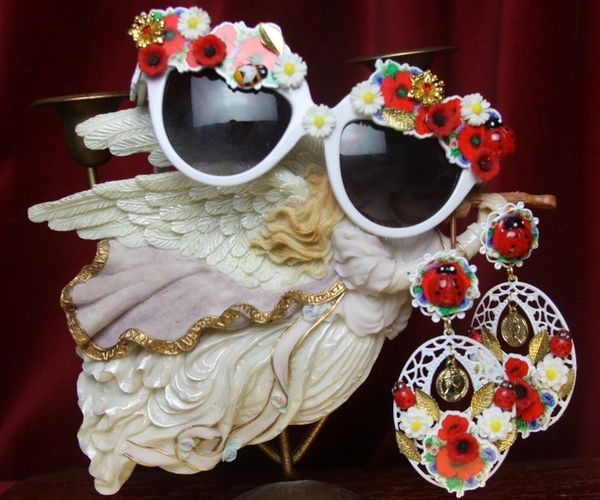 SOLD! 2718 Set Of Earrings+ Baroque Poppy Daisy Ladybug Sunglasses