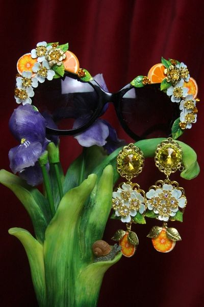 SOLD! 2728 Baroque Enamel Orange Fruit Studs Earrings