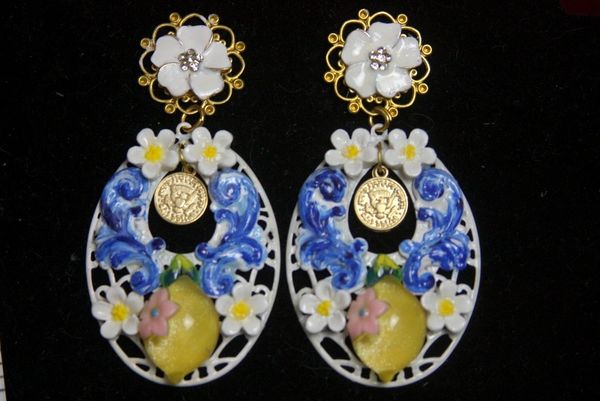 SOLD! 2731 Baroque Sicilian Lemon Blue Curves Earrings
