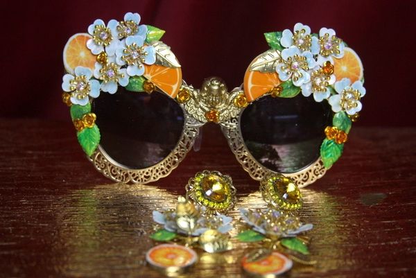 SOLD! 2732 Gold Filigree Baroque Orange Fruit Flower Sunglasses