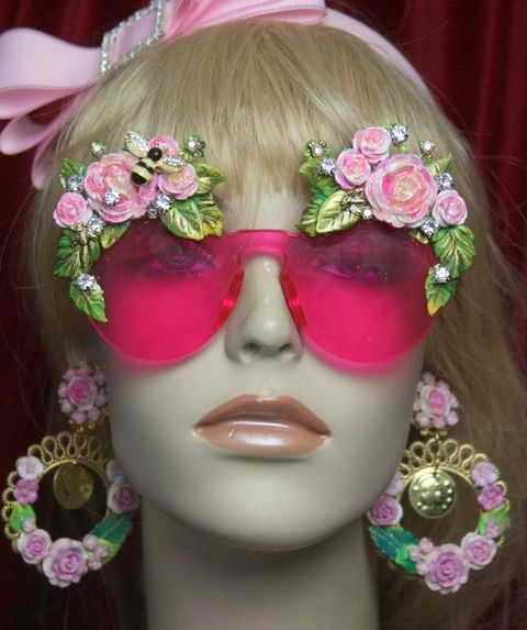 SOLD! 2733 Hand Painted Rococo Stunning Rose Leaf Bee Embellished Sunglasses