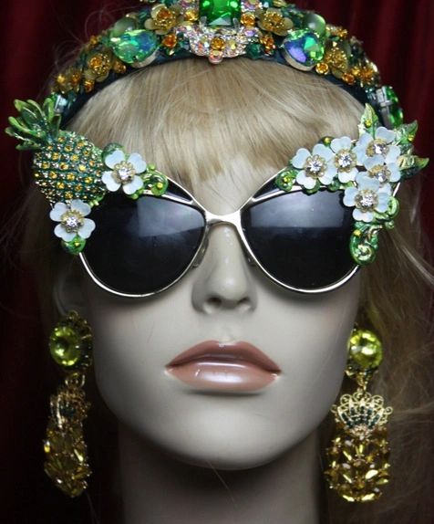 SOLD! 2739 Baroque Rococo Crystal Pineapple Flower Hand Painted Sunglasses