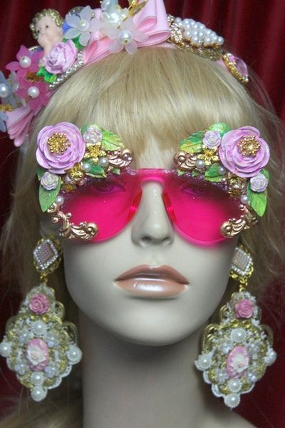 SOLD! 2757 Total BAroque Stunning Hand Painted Roses Curves Pink Sunglasses
