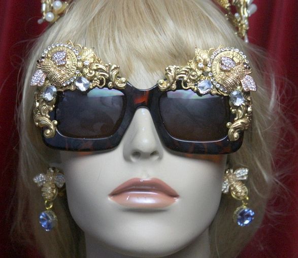 SOLD! 2759 Total Baroque Crystal CLear Bee Curves Embellished Sunglasses