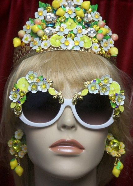 SOLD!2755 Lemon Sicilian Fruit Hand Painted Flower Embellished Sunglasses