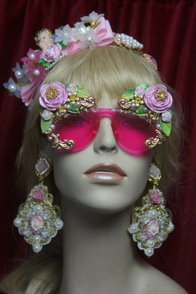 SOLD! 2760 Baroque Bow Cherub Dangle Flowers Pearl Crystal Headband