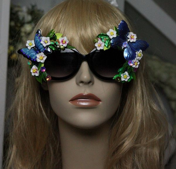 SOLD! 349 Impressive Art Nouveau Embellished Enamel Butterfly Unusual Sunglasses