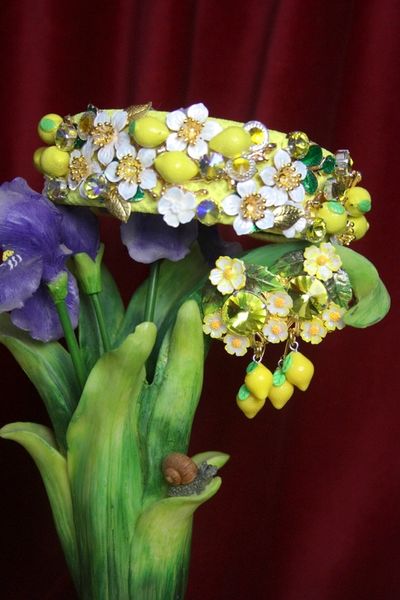 SOLD! 2794 Baroque Sicilian Lemon Hand Painted Flower Crystal Headband