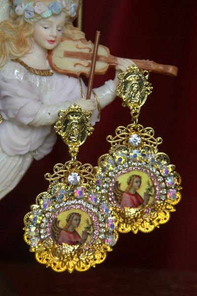 SOLD! 2799 Virgin Mary Clear Crystal Massive Studs Earrings