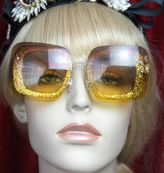 SOLD! 2804 Gold Glitter Designer Crystal Jaguar Leopard Sunglasses