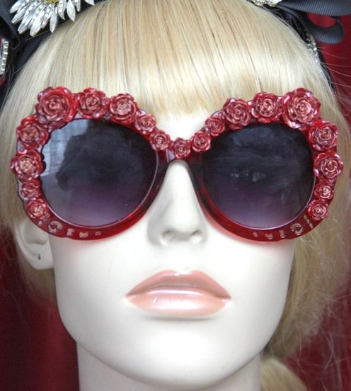 SOLD! 2801 Baroque Simple Elegnt Vine Red Rose Oversized Sunglasses