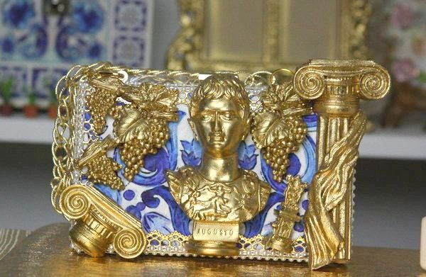 SOLD! 2813 Total Baroque 3D Effect Gold Roman Ruins Augustus Purse Handbag Clutch
