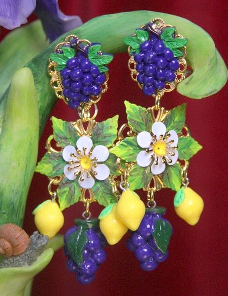 SOLD! 2815 Sicilian Lemon Leaf Grapes Stunning Earrings