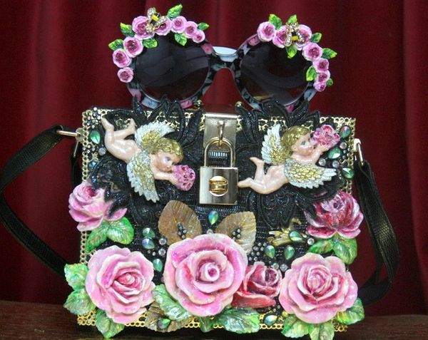 SOLD! 2819 Total Baroque Hand Painted Cherubs Roses Trunk Handbag
