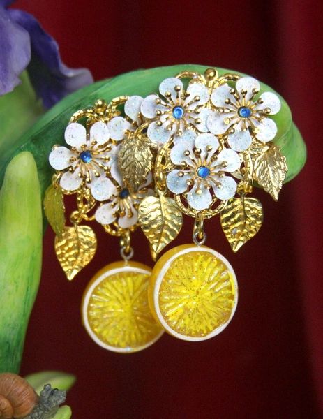 SOLD! 2831 Sicilian Lemon Fruit Hand Painted Flower Studs Earrings