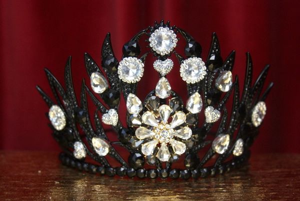 2841 Black Filigree Clear Crystal Tall Crown