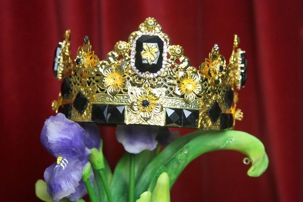 SOLD! 2870 Baroque Black Crystal Flowers Elegant Headband Crown