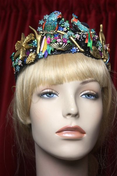 SOLD! 215 Art Nouveau Enamel Embellishment Parrot's Birdcage Rhinestone Headband Tiara