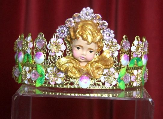 SOLD! 2875 Rococo Hand Painted Stunning Cherub Putti Crown