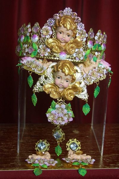 SOLD! 2876 Incredible Hand Painted Rococo Cherub Putti Flowers Set