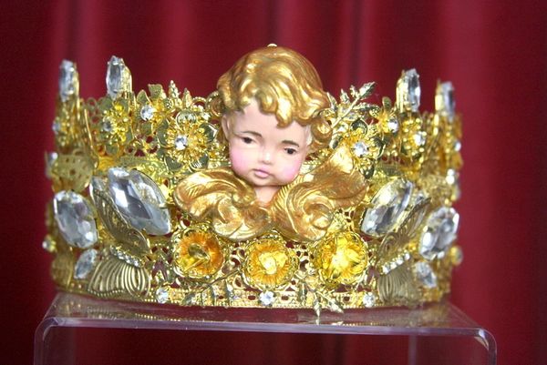 2877 Total Baroque Vivid Cherub Putti Clear Crystal Crown Tiara
