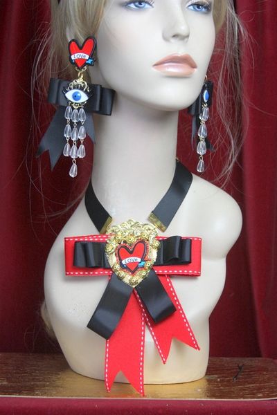 SOLD! 2885 Runway Designer Inspired Massive Heart Bow Necklace Choker