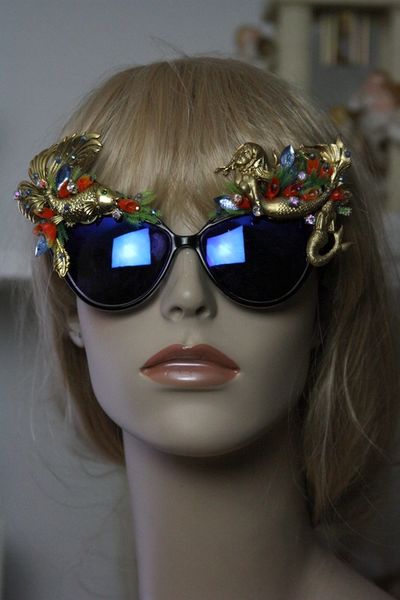 SOLD!Mermaids Gold Fish Coral Art Nouveau Embellished Unusual Sunglasses