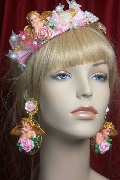 SOLD! 2909 Stunning Hand Painted HCerub Putti BAroque Pink Headband