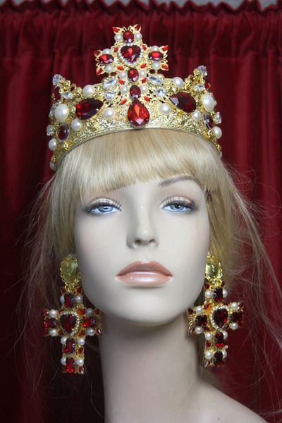 SOLD! 2935 Alta Moda Red Cross Crystal Srunning Pearl Headband Crown