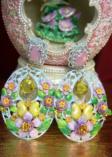 SOLD! 2962 Victorian Hand Painted Yellow Butterfly Earrings