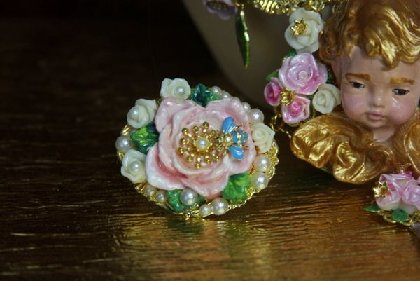 SOLD! 2993 Massive Duel Finger Ring Art Nouveau Hand Painted Flower Pearl Cocktail Ring