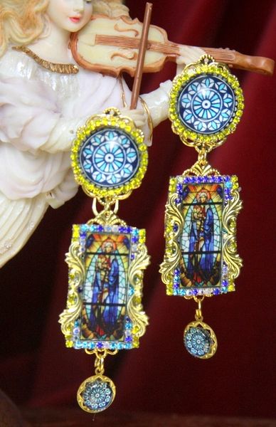 SOLD! 2996 Church Stained Glass Print Stunning Earrings