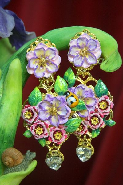 SOLD! 3005 Hand Painted Vivid Flower Art Nouveau Earrings Studs